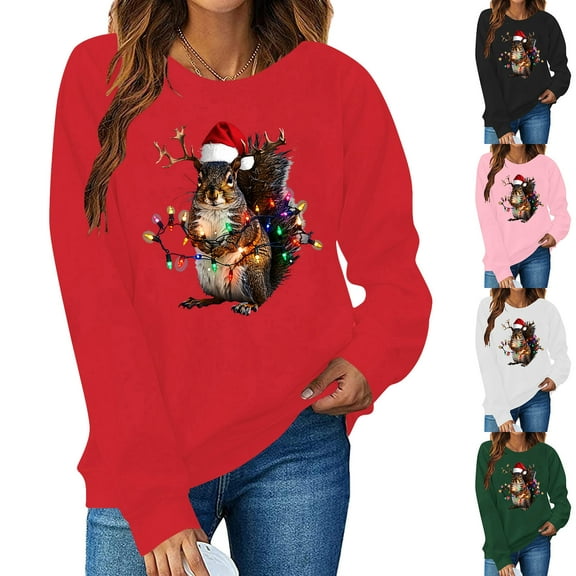 Weiqiqre Womens Fall Tops Christmas Snowman Gift Print Graphic Sweatshirts Crewneck Long Sleeve Casual Loose Fit Tops
