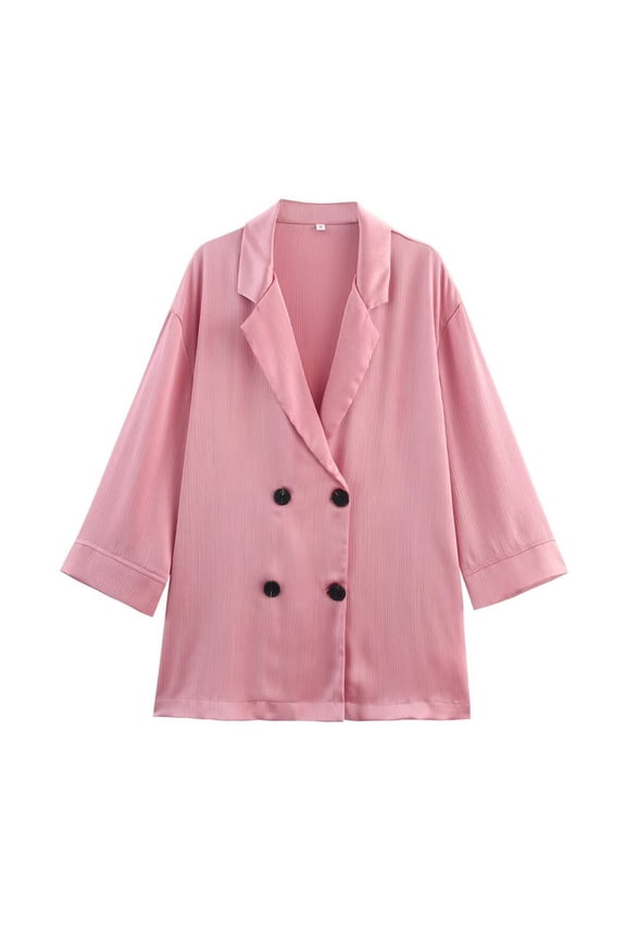 Womens Jacket Silk Single Button 3/4 Sleeve Solid Black Office Blazer