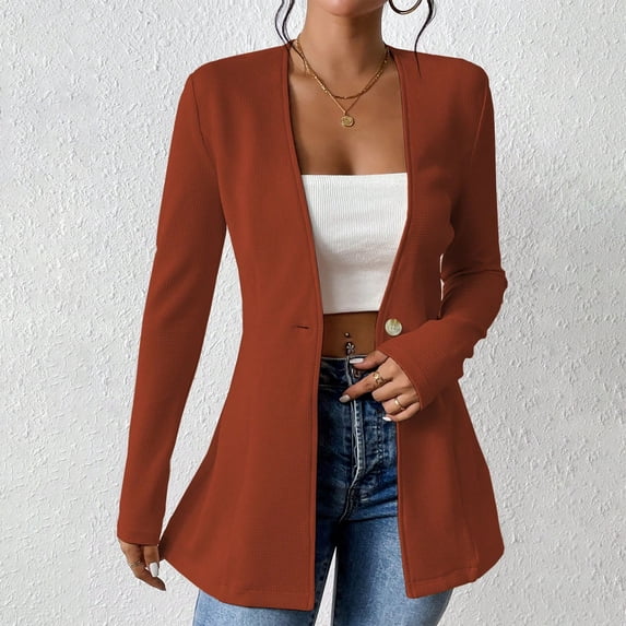 Weiqiqre Womens Jackets Casual Button Front Deep V Neck Long Sleeve Work Office Blazer Jacket
