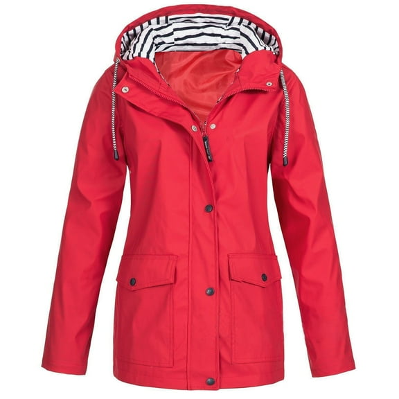 Weiqiqre Womens Jackets Casual Lightweight Waterproof Rain Jacket Zip Up Coat Winter Warm Outwear Hooded Windbreaker Pocket