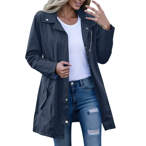 Weiqiqre Womens Jackets Casual Striped Lined Hooded Lightweight Raincoat Outdoor Waterproof Windbreaker
