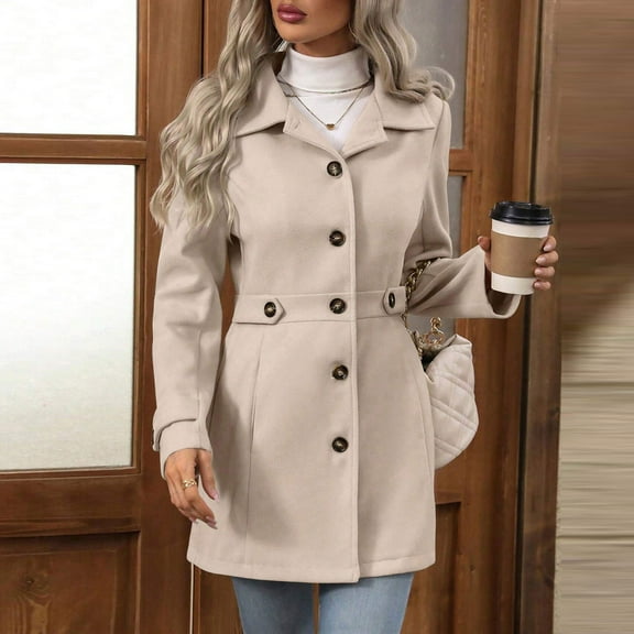 Weiqiqre Womens Lightweight Jackets Long Trench Coat Double-Breasted Classic Lapel Overcoat Belted Slim Outerwear Coat