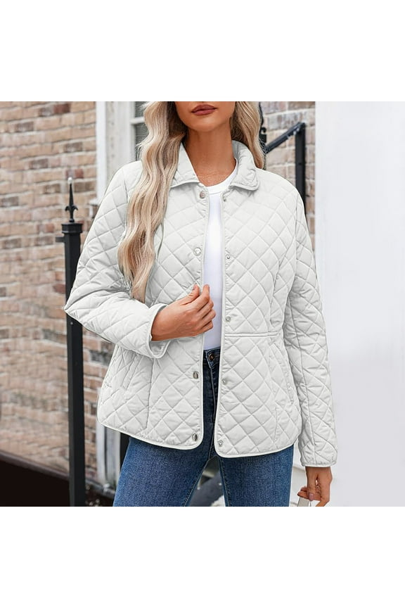 Womens Lightweight Jackets Winter Quilted Jackets Long Sleeve Button Down Puffer Jacket Outerwear Coats with Pockets