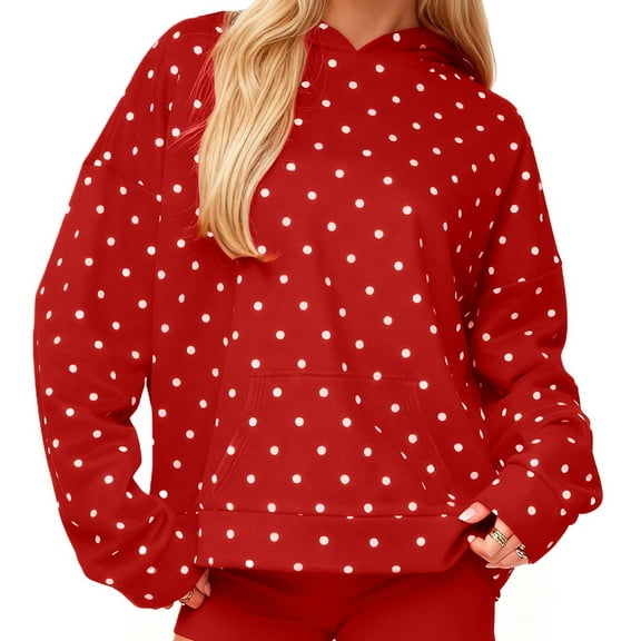 Weiqiqre Womens Oversized Sweatshirt Polka Dot Hoodie Oversized Long Sleeve Drop Shoulder Graphic Print Hoodies with Pocket