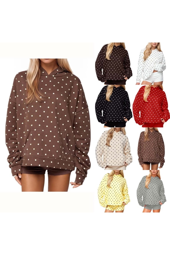 Weiqiqre Womens Oversized Sweatshirt Polka Dot Hoodie Oversized Long Sleeve Drop Shoulder Graphic Print Hoodies with Pocket