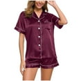 thumbnail image 1 of Weiqiqre Womens Pajama Sets Silk Satin Pajamas Set Short Sleeve Loungewear Two-Piece Sleepwear Button-Down Pj Set with Pockets, 1 of 6