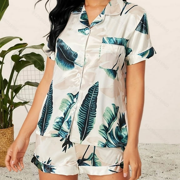 Weiqiqre Womens Pajama Sets Silky Shirt with Capri Pants Button Down PJs Soft Silky Loungewear