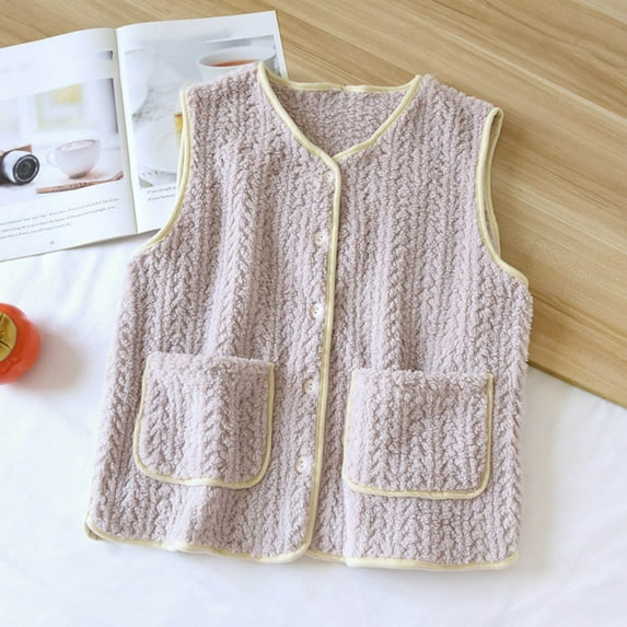 Weiqiqre Womens Pajamas Knit Sweater Vest Button Up Cropped Casual Sleeveless Vest Fashion Vintage Cardigan with Pocket