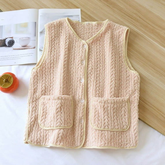 Weiqiqre Womens Pajamas Knit Sweater Vest Button Up Cropped Casual Sleeveless Vest Fashion Vintage Cardigan with Pocket
