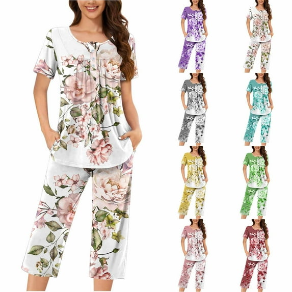 Weiqiqre Womens Pajamas Lounge Sets Long Sleeve Crewneck Top and Pants Soft Pjs with Pockets