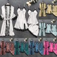 thumbnail image 1 of Weiqiqre Womens Pajamas Satin Robe Set 4Pcs Pjs Silk Sleepwear Lace Cami Shorts Loungewear, 1 of 4