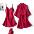 thumbnail image 1 of Weiqiqre Womens Pajamas Satin Robe Set Nightgown with Robes Silk Pajama Set 2 Pieces Cowl Neck Cami Sleepwear Sets, 1 of 7