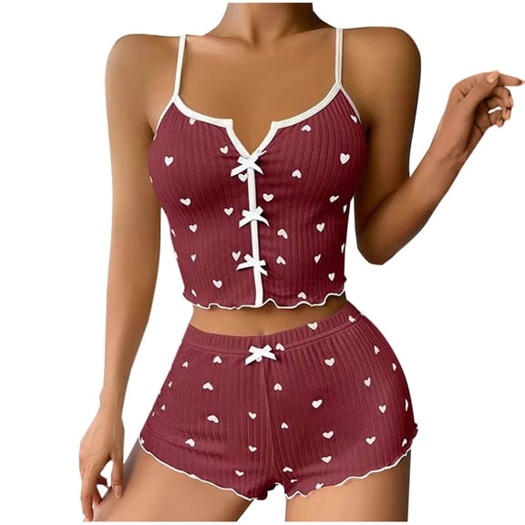 Weiqiqre Womens Pajamas Set Cute Heart Print Pajama Comfortable Soft Sleepwear 2 Piece