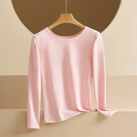 Weiqiqre Womens Pajamas Solid Color Wrapped Round Neck Long Sleeve Bottoming Warm Shirt Home Clothes Pajamas