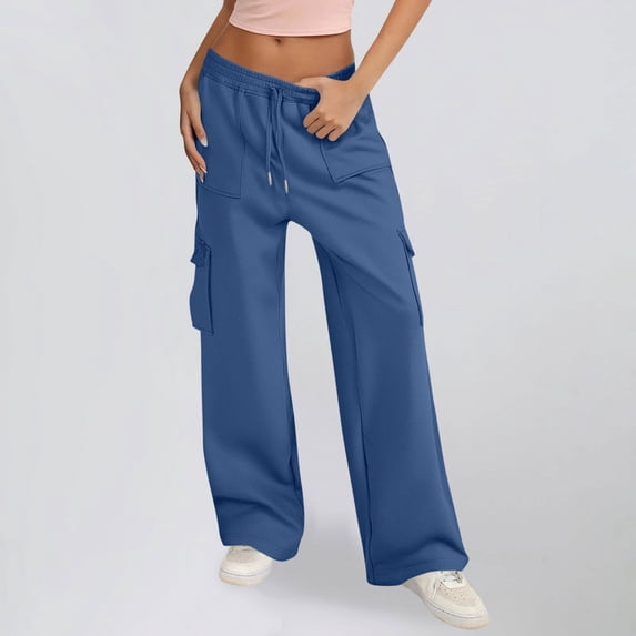 Weiqiqre Womens Pants Baggy Drawstring High Waisted Wide Leg Sweatpants with Pockets Casual Hiking Pull On Pants