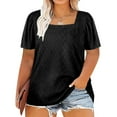 thumbnail image 1 of Weiqiqre Womens Plus Size Tops Summer Square Neck Short Sleeve Solid Hollow Out Breathable Loose Tops XL-5XL, 1 of 7