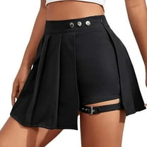Weiqiqre Womens Skirt High Waist Pleated Button Skort Asymmetrical Skirt Shorts