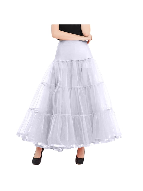 Maxi Skirts for Women Solid Color High Waisted Mesh Ankle Length Petticoats Wedding Slips