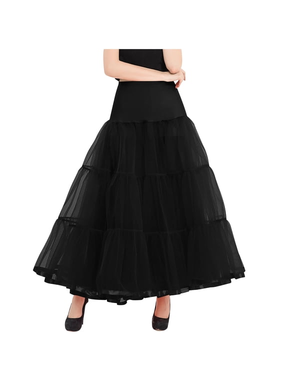 Maxi Skirts for Women Solid Color High Waisted Mesh Ankle Length Petticoats Wedding Slips