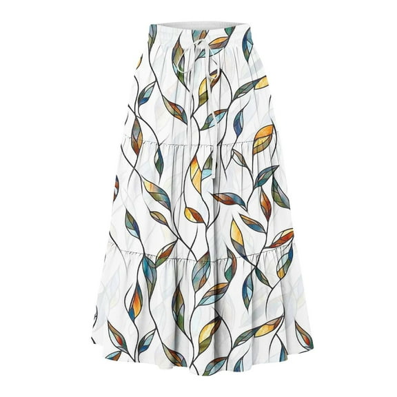 Weiqiqre Womens Skirts High Waisted Skirt Chiffon Boho Printed Vintage Pockets Swing A-Line Long Skirts