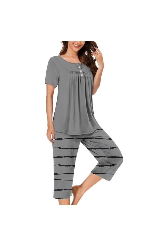Weiqiqre Womens Sleepwear Pajama Sets Summer Ladies Pjs 2 Piece Loungewear Capri with Pockets