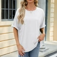 thumbnail image 1 of Weiqiqre Womens Solid Color Tops Casual Round Neck Loose Fitted Half Sleeve Summer Women's New Arrival Blouses, 1 of 7