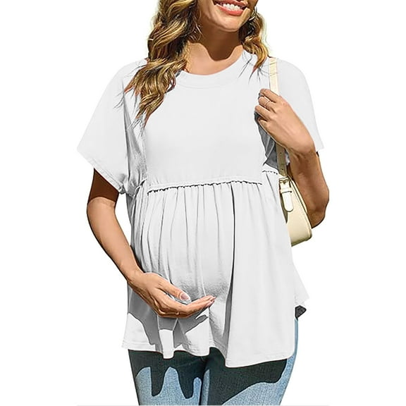 Weiqiqre Womens Spring Tops Maternity Shirts Short Sleeve Crew Neck Tunic Tops Casual Babydoll Spring Summer Blouses Clothes