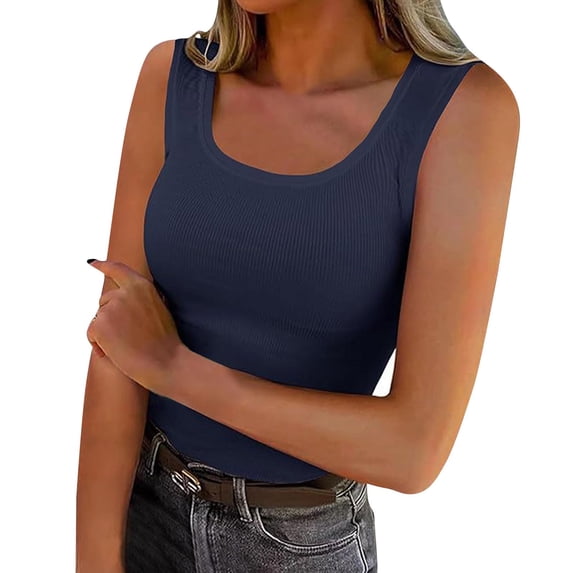 Weiqiqre Womens Spring Tops Ribbed Tank Top Square Neck Summer Crop Tops Sleeveless Slim Fit Causal Shirts