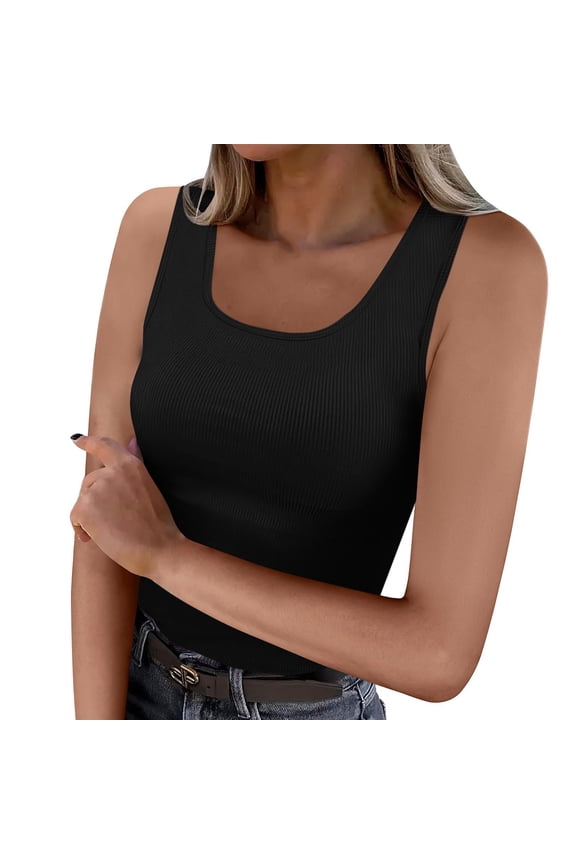 Weiqiqre Women's Tops Ribbed Tank Top Square Neck Summer Crop Tops Sleeveless Camisole Fitted Causal Shirts