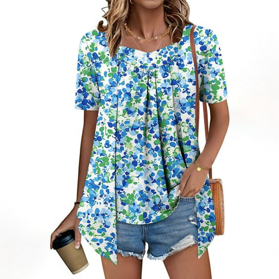 Weiqiqre Womens Spring Tops Tunic Tops For Leggings Short Sleeve Shirts Botton Up Casual Ruched Blouses Clothes