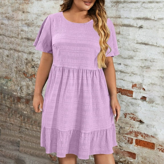 Weiqiqre Womens Summer Dresses Casual Loose Cute Ruffle Cap Sleeve Flowy Mini Dress Sundress