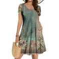 thumbnail image 1 of Weiqiqre Womens Summer Dresses Summer A-Line Dress with Pockets Mini Short Sleeve Dresses Flowy Beach Swing Dress Vacation Travel, 1 of 8
