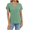 thumbnail image 1 of Weiqiqre Womens Summer Tops Oversized V Neck Tshirts Summer Ribbed Knit Short Sleeve Tunic Tops Casual Loose Fit Tee Shirts, 1 of 7