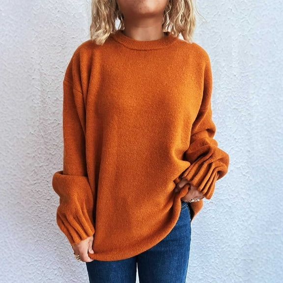 Weiqiqre Womens Sweater Long Sleeve Sweater Crew Neck Fuzzy Loose Fit Chunky Knit Pullover Sweaters Going Out Tops