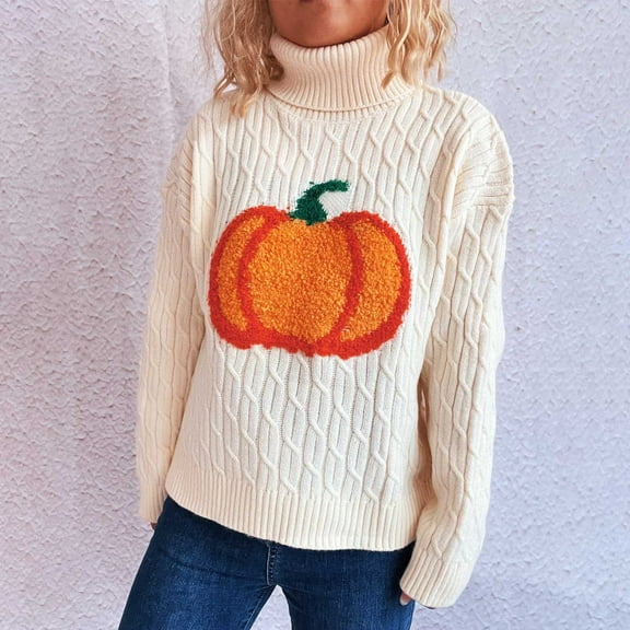Weiqiqre Womens Sweaters Long Sleeve Crew Neck Cute Pumpkin Knitted Casual Sweater