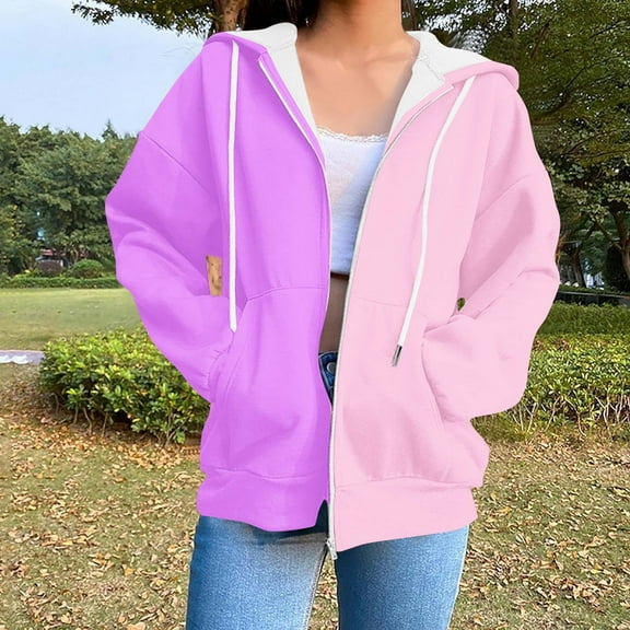 Weiqiqre Sweatshirt for Women Zip Up Hoodies Jacket Full Zip Long Sleeve Sweatshirts Gradient Color Shirts