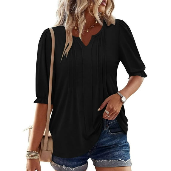 Weiqiqre Womens T Shirts 3/4 Sleeve Shirts V Neck Blouses Tunic Top Spring Summer 2025