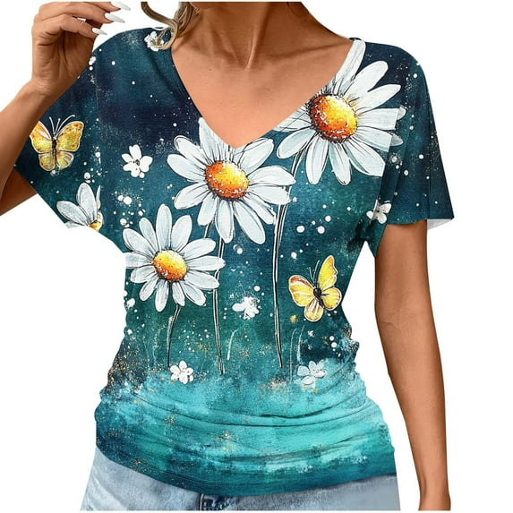 Weiqiqre Womens T Shirts Short Sleeve Shirts V Neck Blouse Ruched Business Casual Basic Tunic Tops