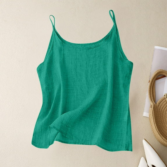 Weiqiqre Womens Tank Tops Linen Camisole Tank Top V-Neck Loose Casual Adjustable Strap Tops