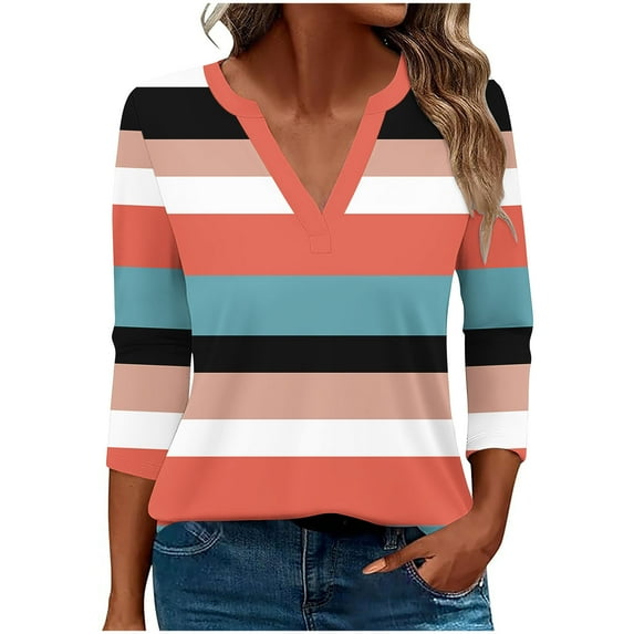 Weiqiqre Womens Tops 3/4 Sleeve Blouse Long Sleeve Business Casual Tunic Tops V Neck Work Tops Textured Dressy Casual Shirts