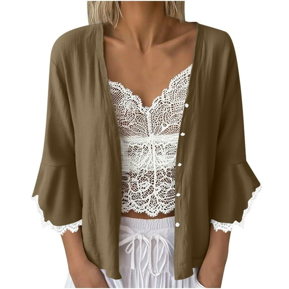 Weiqiqre Womens Tops, 3/4 Sleeve Cropped Cardigan Sweater Elegant Shrugs for Women