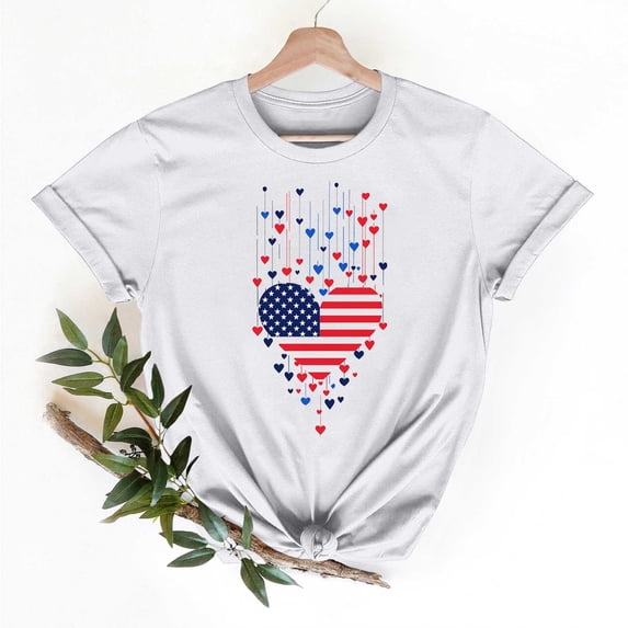 Weiqiqre Womens Tops American Flag Shirt Women Patriotic Shirts 4th of July Flag Heart Graphic T-Shirts Short Sleeve USA Tee Tops