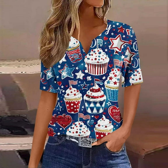 Weiqiqre Womens Tops Casual Trendy Button V Neck Shirts Casual Short Sleeve Loose Fit Comfy Tunic 2024 Summer Vacation Tees