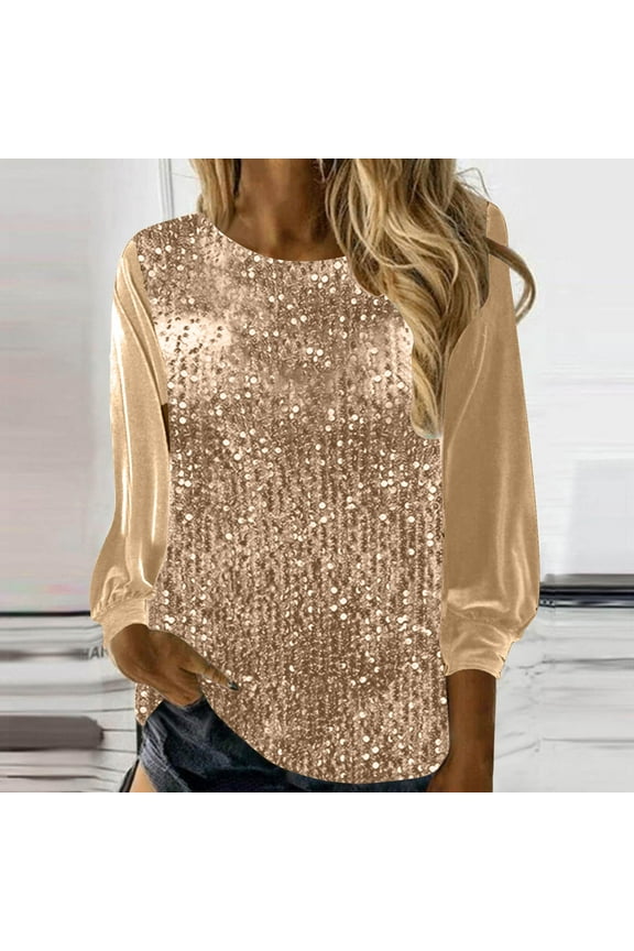 Womens Tops, Flutter Sleeve Boatneck Sparkly Holiday Party Blouse Casual Loose Sequin Tunic Tops