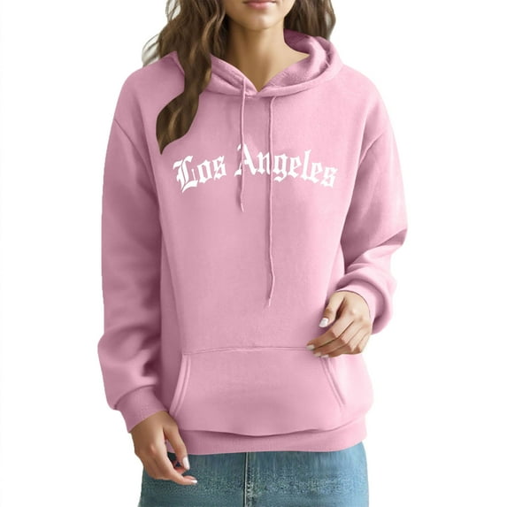 Weiqiqre Womens Tops Graphic Hooded Sweatshirt Oversized Letter Print Casual Hoodie Pullover