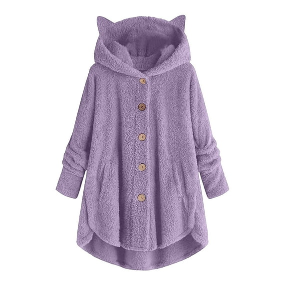 Weiqiqre Womens Tops Knit Hooded Sweatshirt Long Sleeve Drawstring Button V Neck Casual Pullover Tops Cute