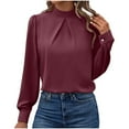 thumbnail image 1 of Weiqiqre Womens Tops Mock Neck Pleated Solid Long Sleeve Blouse Shirt Top, 1 of 6