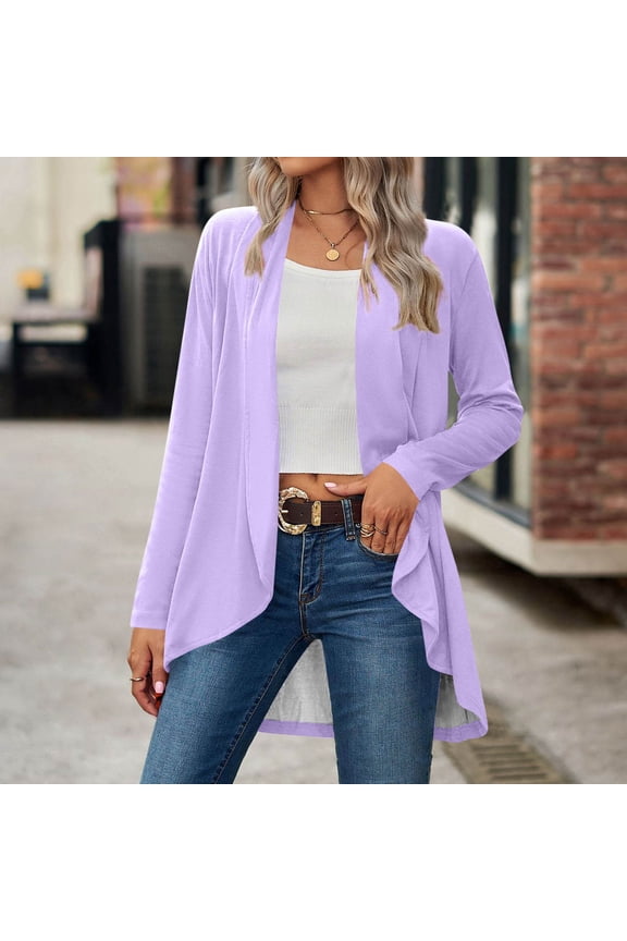Womens Tops, Open Front Cardigan, Long Sleeve Soft Ribbed Knit All-Season Outerwear with Irregular Hem