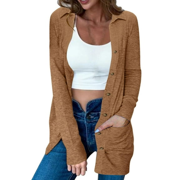 Weiqiqre Womens Tops Open Front Lightweight Cardigan Long Sleeve Button Down Loose Solid Outwear Sping Cardigans