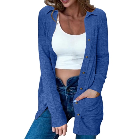 Weiqiqre Womens Tops Open Front Lightweight Cardigan Long Sleeve Button Down Loose Solid Outwear Sping Cardigans